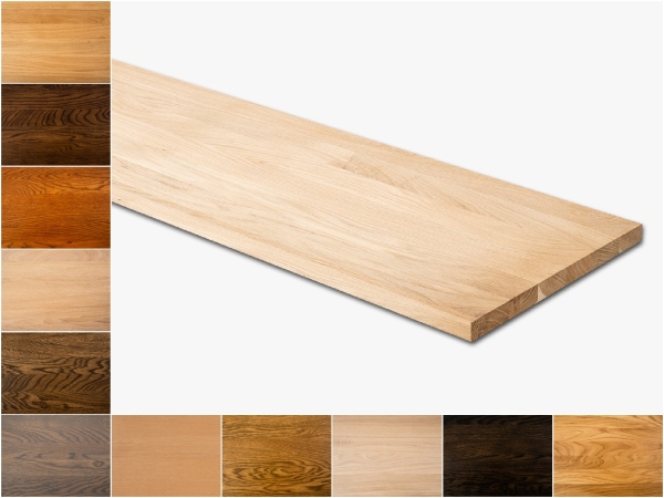 Etagère murale Chêne A/B 16 mm lattes pleines, Finition au choix, Contremarche, Appui de fenêtre